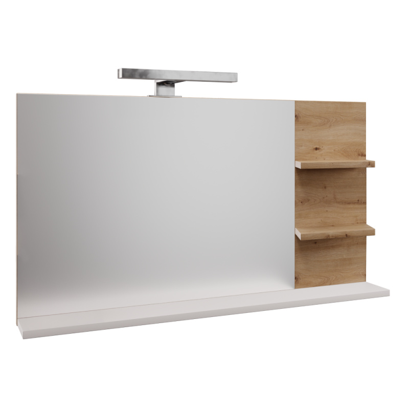 Zrcadlo s LED osvětlením, bílá/dub artisan, CUBO CUB04 R1, rozbalené zboží