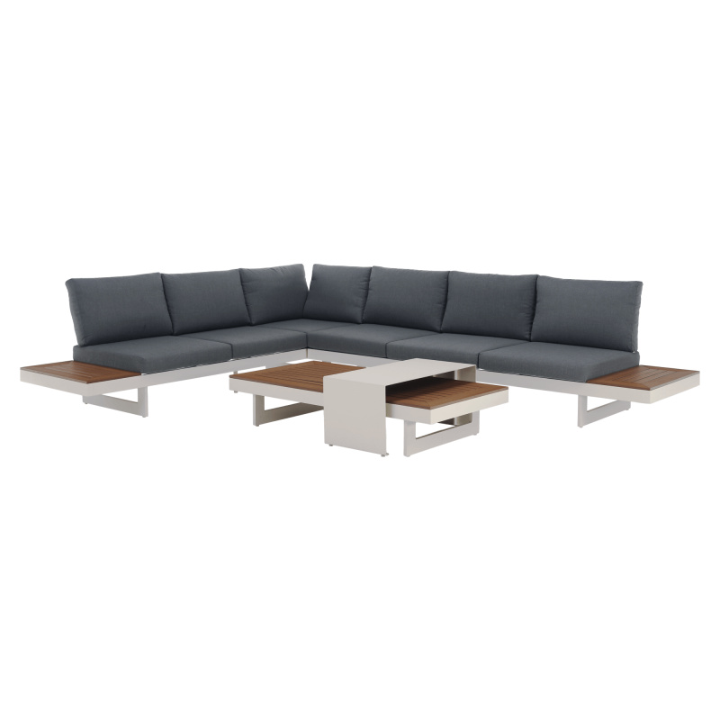 Zahradní set, aluminium, bílá/šedá/dub, ZOTIKO RP1, rozbalené zboží