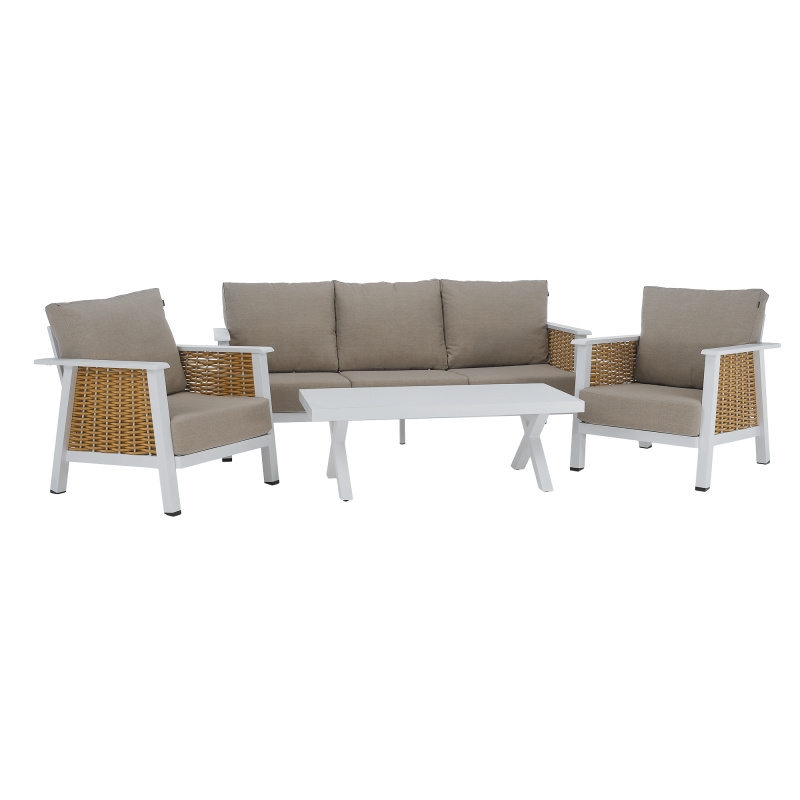 Zahradní 4-dílný set, světle hnědá/bílá/hnědá, aluminium, BABAK RP1, rozbalené zboží