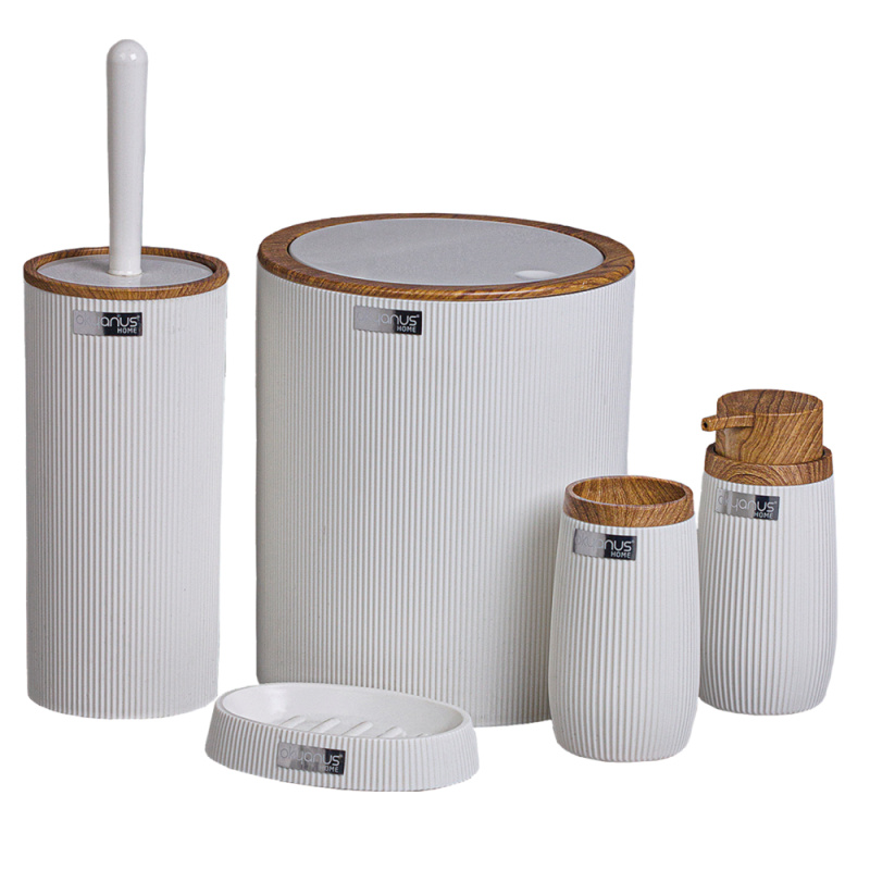 Sada koupelnových doplňků, 5 dílná, bílá/hnědá, MIRKO TYP 1