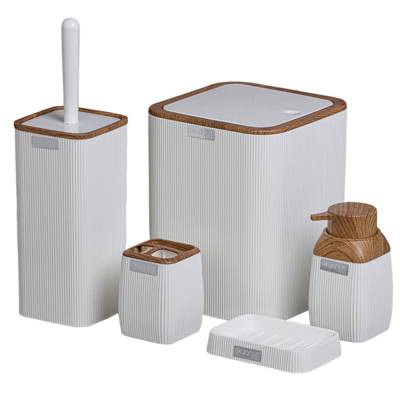 Sada koupelnových doplňků, 5 dílná, bílá/hnědá, MIRKO TYP 2