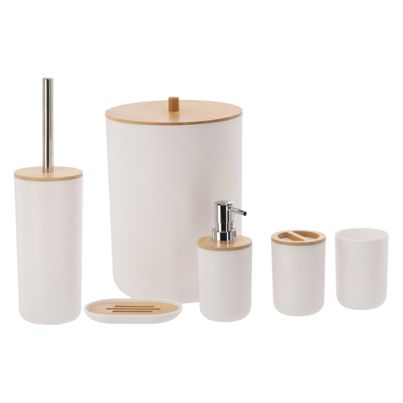 Sada koupelnových doplňků, 6 dílná, bílá/přírodní, KATREL