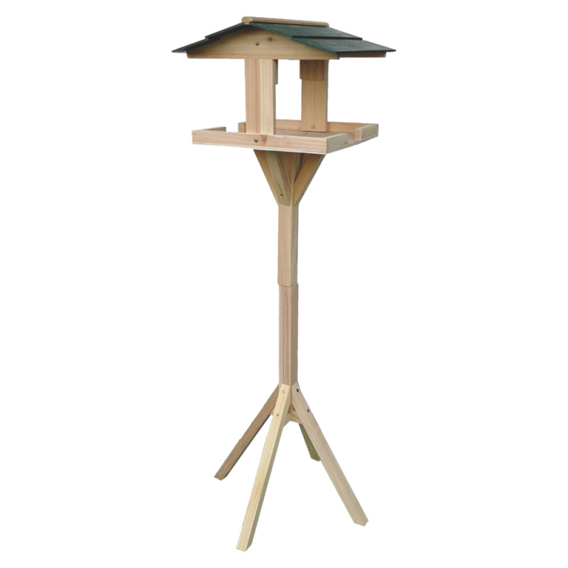 Dřevěné krmítko pro ptáky na stojanu, přírodní, DADKO