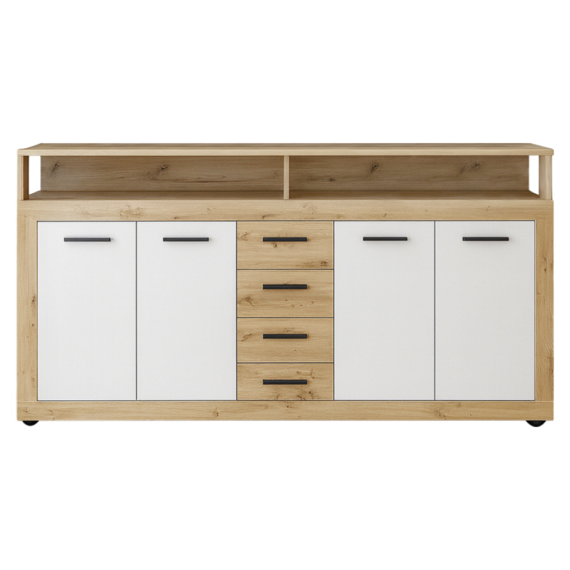 Kombinovaná komoda, dub artisan/bílá, LUNYSA