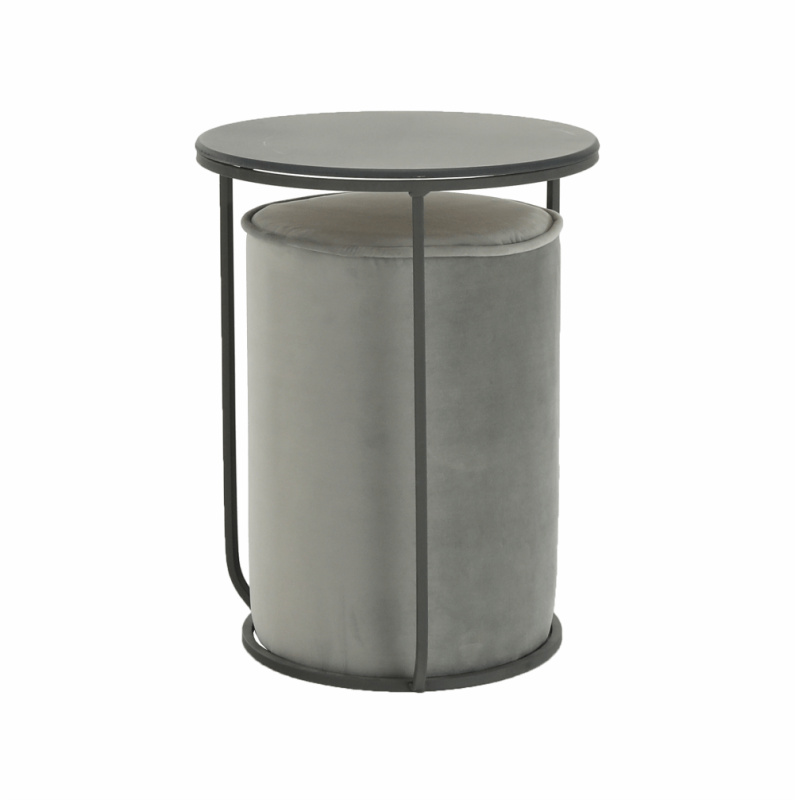 Set stolek a taburet, šedá Velvet látka/tmavě šedá, LEILA P5, poškozené zboží