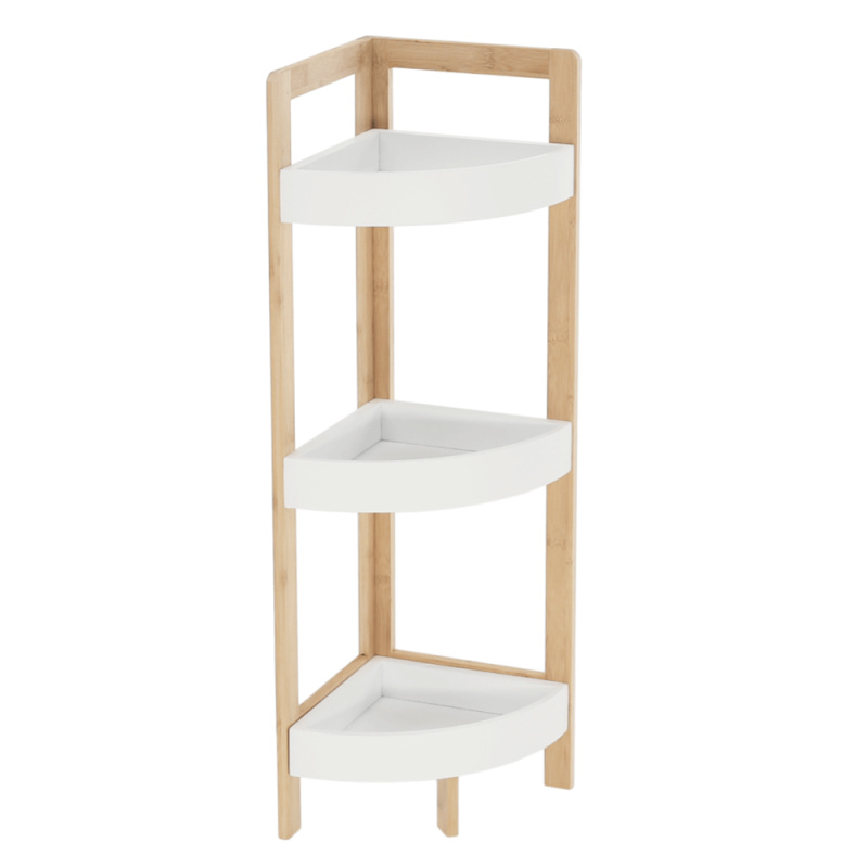 Rohový regál, bílá/přírodní bambus, FONG P1, poškozené zboží