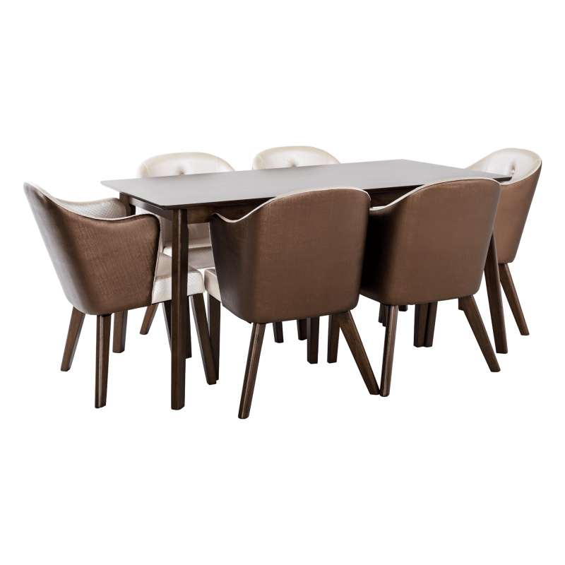 Jídelní set 1 + 6, ořech/béžová/hnědá, HARISON P1, poškozené zboží