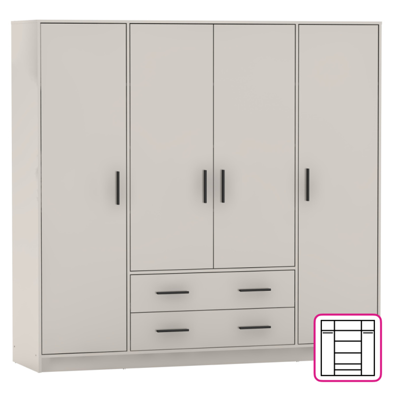 Šatní skříň, čtyřdveřová, kašmír, BENA 1