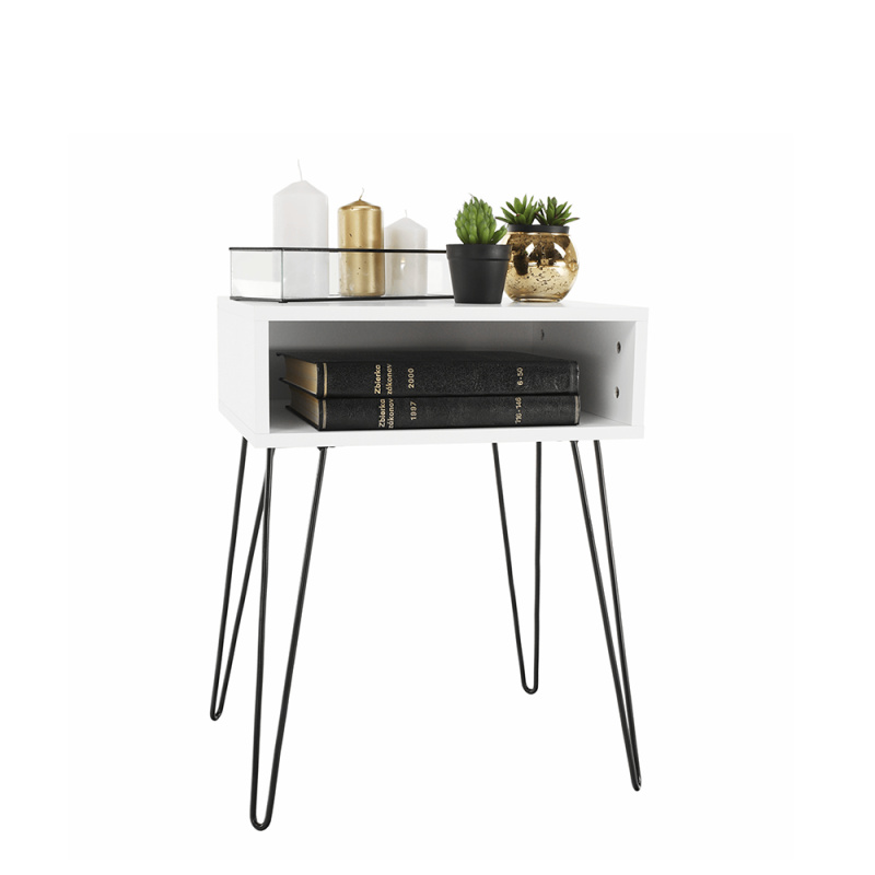 Příruční/noční stolek, bílá/černá, HONEJ P3, poškozené zboží