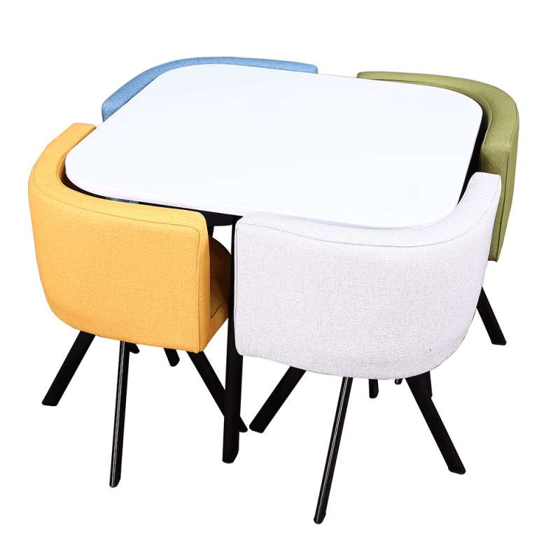 Jídelní set 1+4, bílá/mix barev, BEVIS P3, poškozené zboží