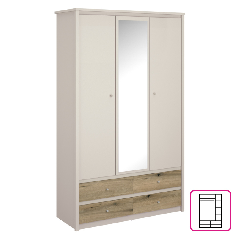 Skříň se zrcadlem, kašmír/dub evoke, KAROS 3D4S