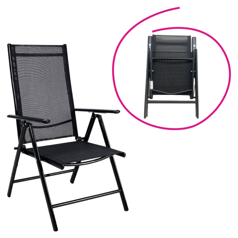 Zahradní skládací židle, polohovací, hliník, černá, ENEA