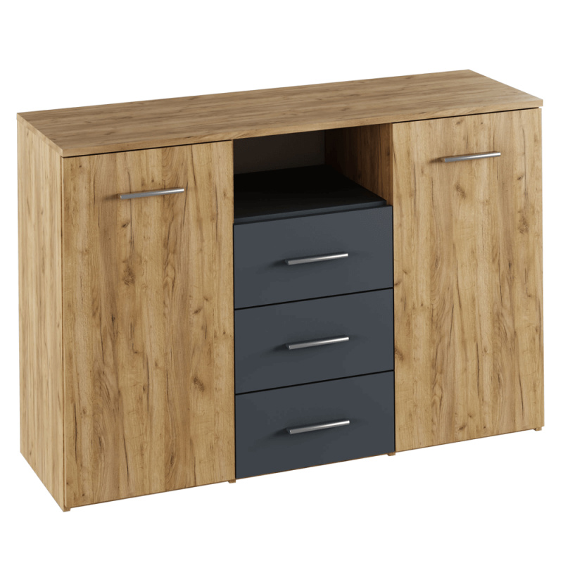 Komoda, dub artisan/grafit, GABRIELA P2, poškozené zboží