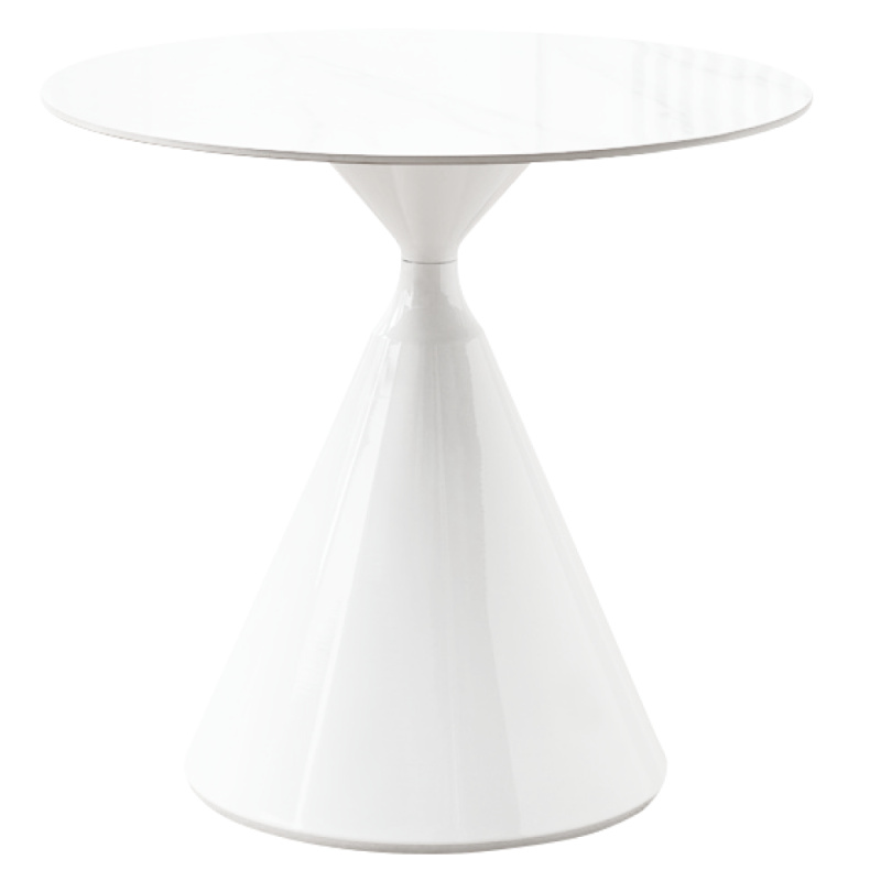 Jídelní stůl, světlý mramor/bílá, průměr 80 cm, VALER