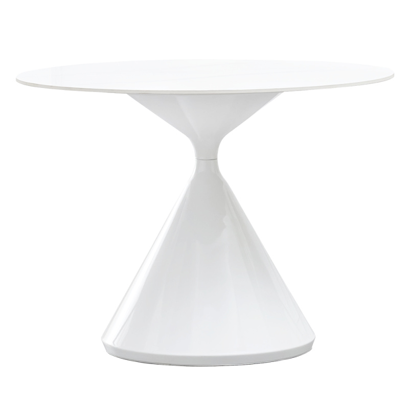 Jídelní stůl, světlý mramor/bílá, průměr 100 cm, VALER TYP 2