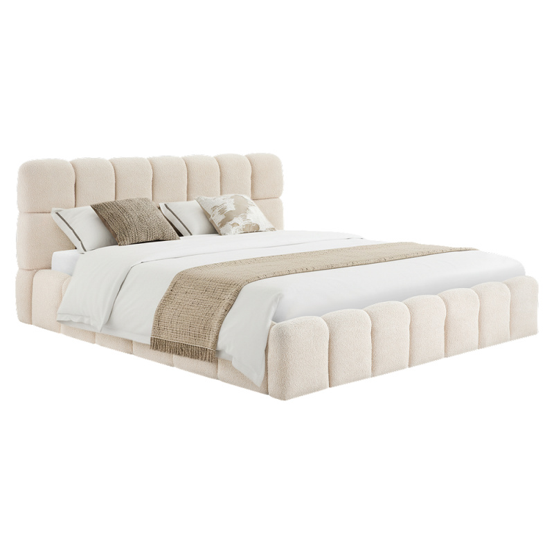 Postel s kovovým roštem a úložným prostorem, 200x200, béžová, SORELA