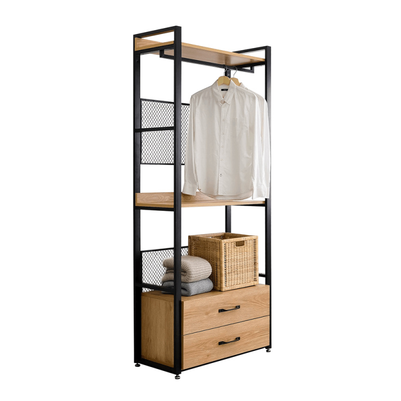 Regál se zásuvkami, akácie/černá, KILOS TYP 1 P1, poškozené zboží