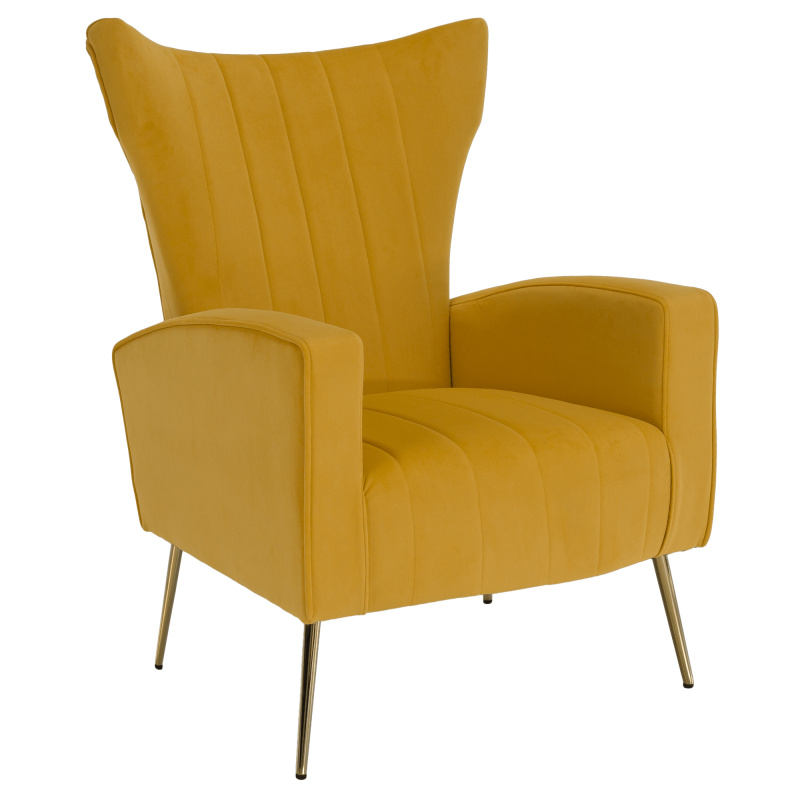 Relaxační křeslo, žlutá Velvet látka, BARET RP1, rozbalené zboží