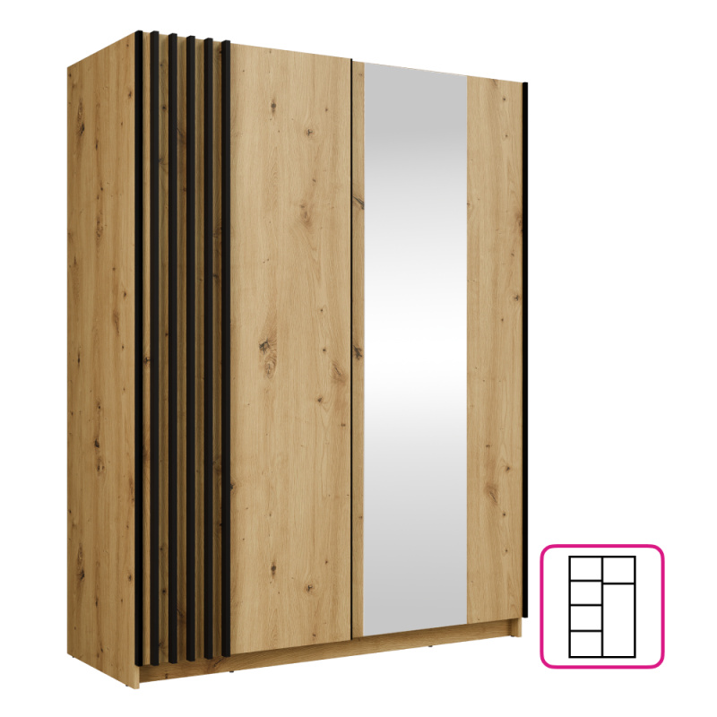 Skříň, 2D-150, dub artisan/černá, BAJADERO TYP 1