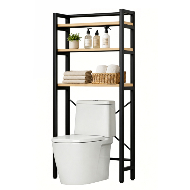 Regál nad WC, dub natural/černá, BALRAM