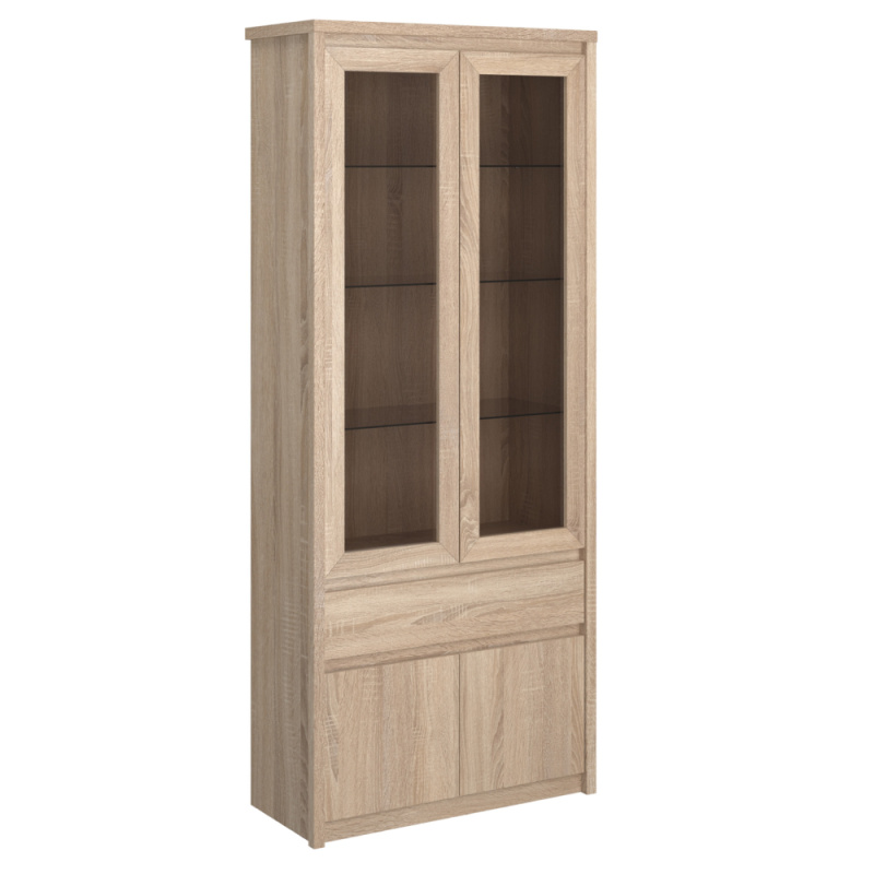 Vitrína se šuplíkem 2D2W1S, dub sonoma, NORTY TYP 3 P2, poškozené zboží