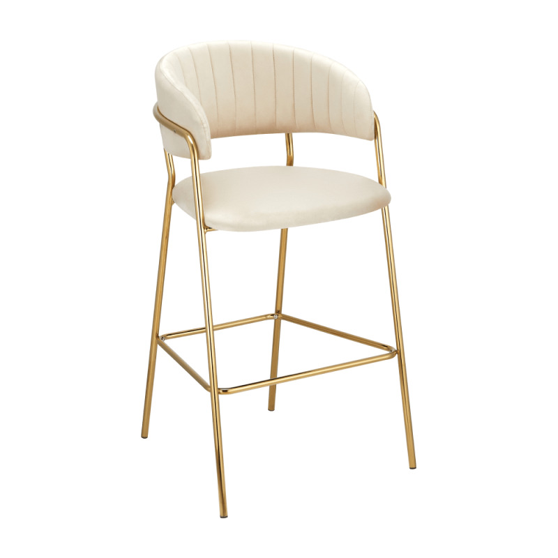 Designová barová židle, béžová Velvet látka/gold chrom zlatý, DASMIN TYP 2 P1, poškozené zboží