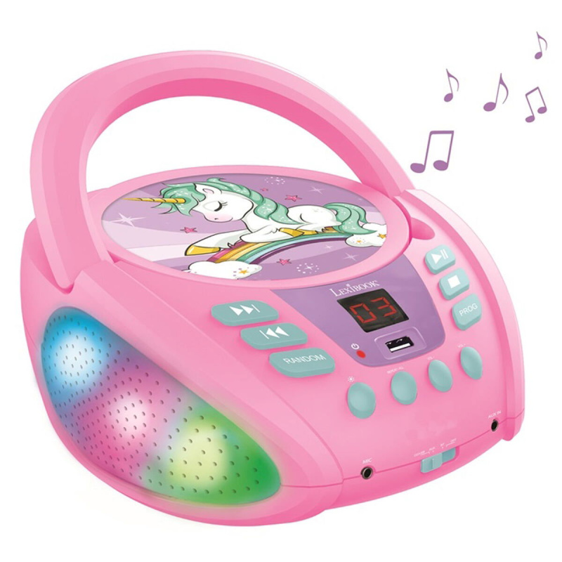 Lexibook Přenosný Bluetooth CD přehrávač Jednorožec se světelnými efekty