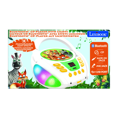 Lexibook Přenosný Bluetooth CD přehrávač Zvířata se světelnými efekty