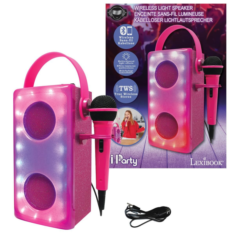 Lexibook iParty bluetooth reproduktor růžový s mikrofonem a světelnými efekty