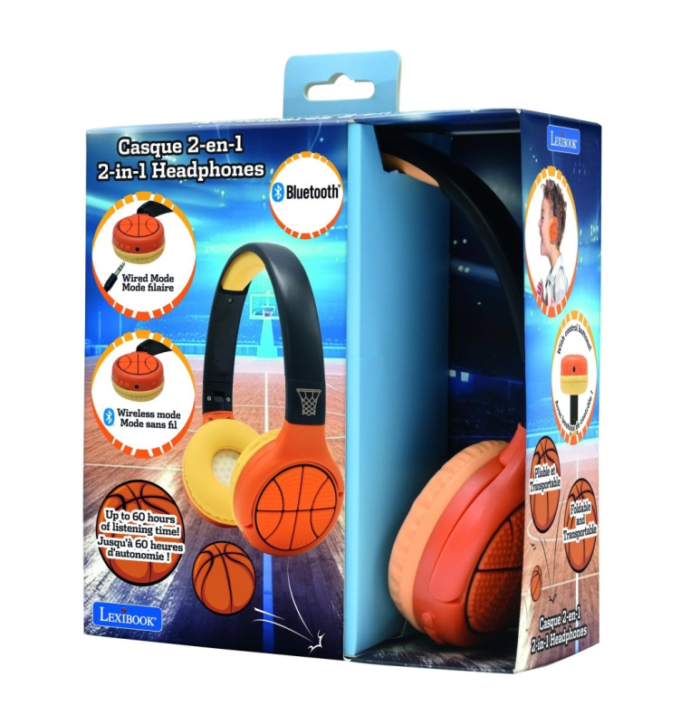 Lexibook Skládací bezdrátová sluchátka v basketbalovém designu