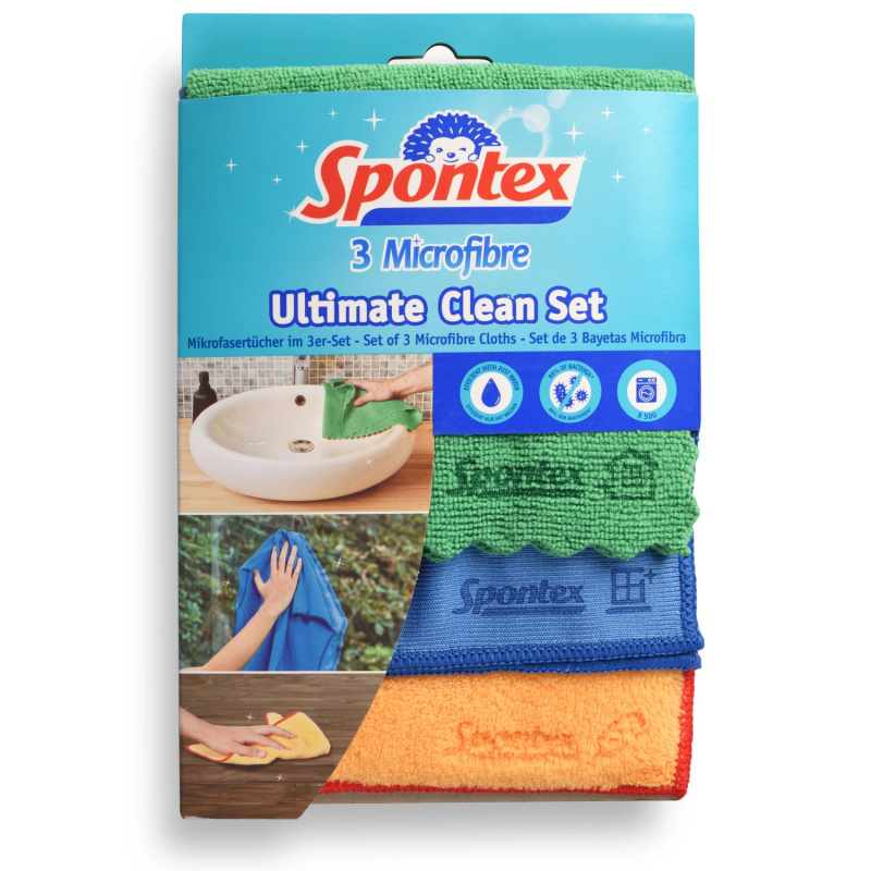 Spontex Ultimate Clean set - utěrky z mikrovlákna - 300 x 300 mm, 3 ks