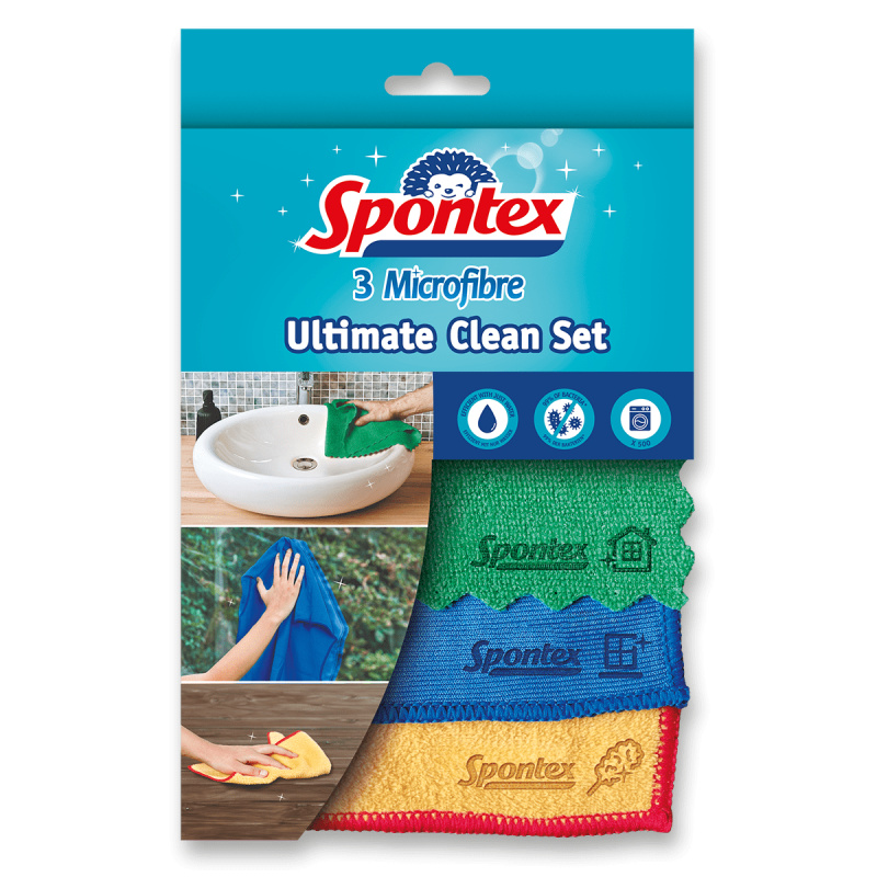 Spontex Ultimate Clean set - utěrky z mikrovlákna - 300 x 300 mm, 3 ks