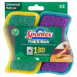 Spontex Víceúčelová drátěnka a houbička z mikrovlákna Flex&Wash, 2 ks