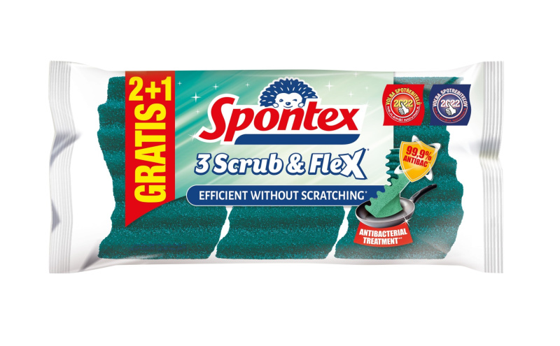 Spontex Scrub & Flex - extra ohebná houbička - 2 + 1 ks