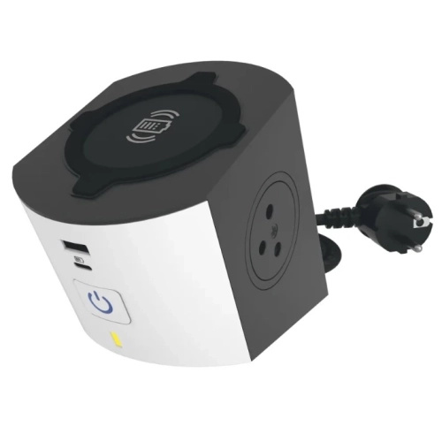 Legrand Prodluž. zásuvka s bezdrát. nabíj., 2 zásuvky, USB A+C, bílo-černá, 2 m