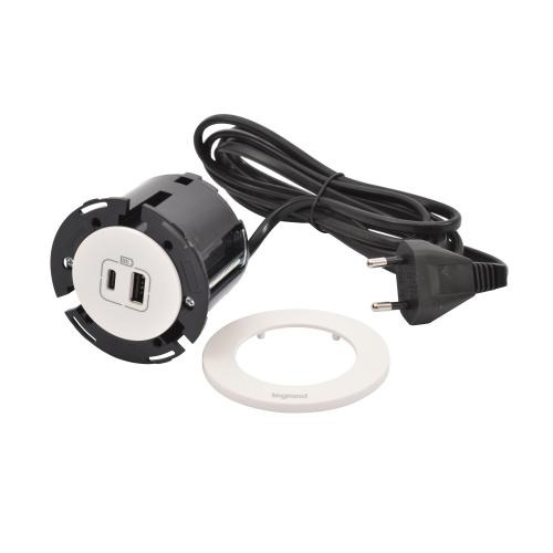 Nabíječka USB do nábytku Legrand Incara Disq 60 USB A+C bílá 654730