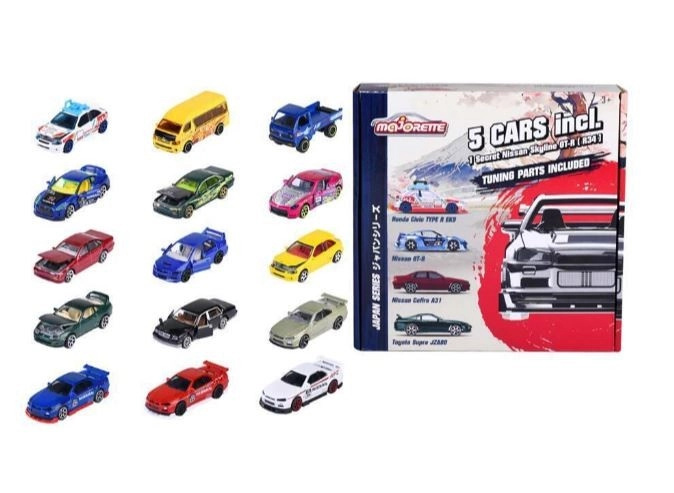 Majorette Autíčka Japan Series Bonus Pack kovová s odpružením a sběratelským boxem 7,5 cm délka 5 druhů
