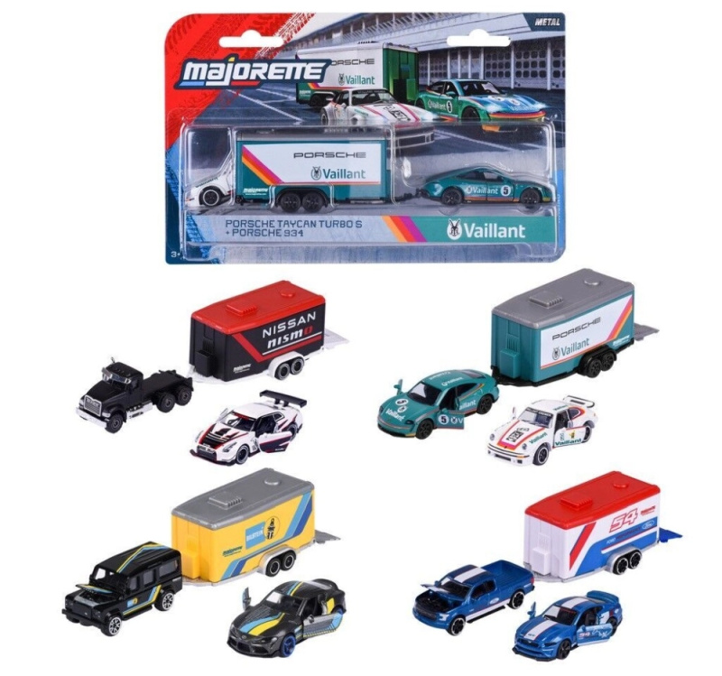 majorette racing deluxe přívěsy – sada 2 aut a přívěsu 1:64