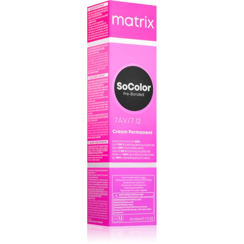 Matrix SoColor Pre-Bonded permanentní barva na vlasy pro zakrytí šedin odstín 7.12 90 ml