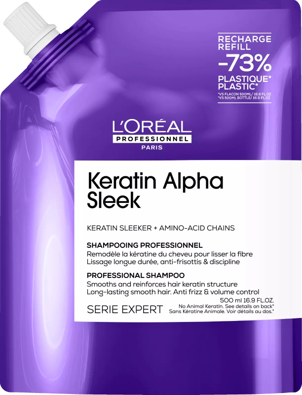 L'Oréal Professionnel Uhlazující šampon Keratin Alpha Sleek Shampoo 500 ml - náhradní náplň