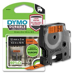 Dymo D1 1978367 - originální vinylová páska - černo-oranžová, 12 mm × 3 m