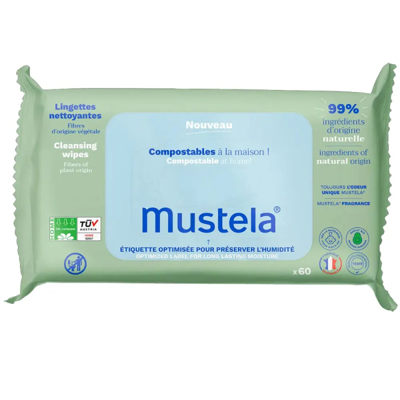 Mustela Compostable at Home Cleansing Wipes čisticí ubrousky s parfemací pro děti od narození 60 ks