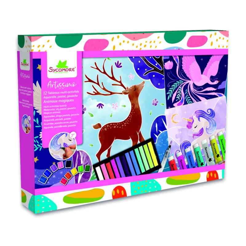 Artissimo XXL kreativní sada – akvarel, pastely a akrylové barvy: magická zvířata