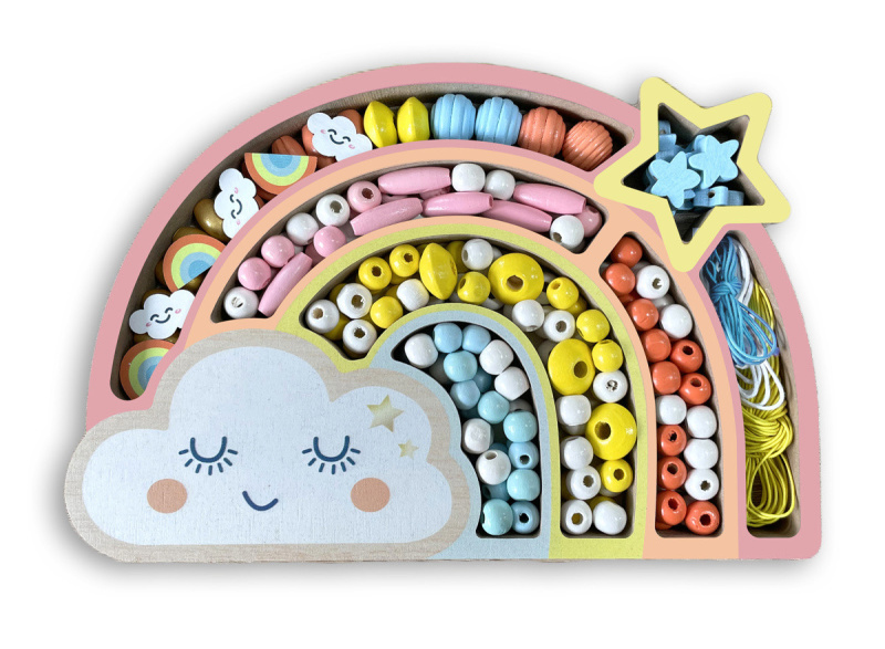 Dřevěné pastelové korálky Duha