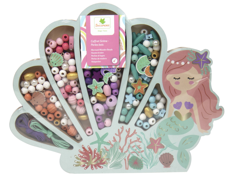 Dřevěné pastelové korálky Mořská panna