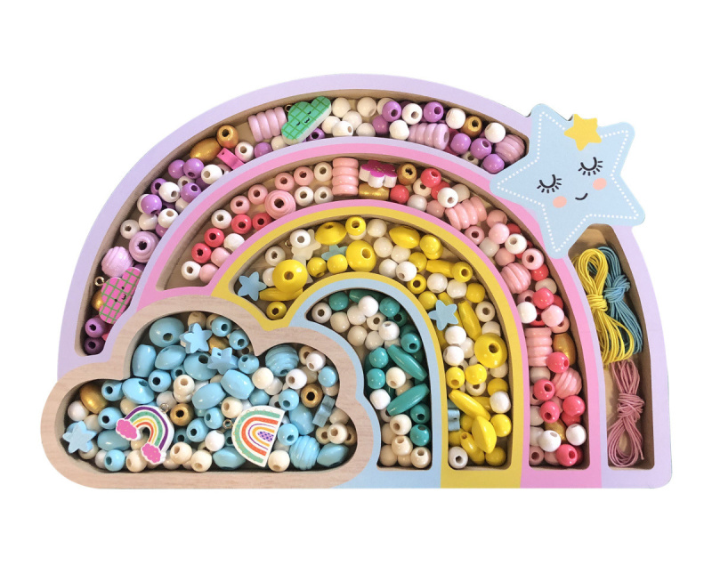 Dřevěné pastelové korálky Duha