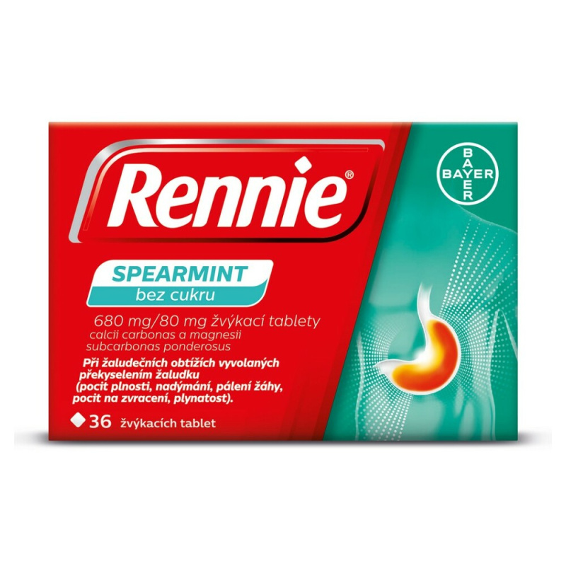 RENNIE SPEARMINT BEZ CUKRU 680MG/80MG žvýkací tableta 36