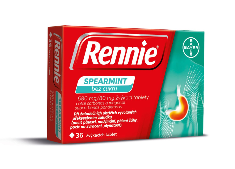 RENNIE SPEARMINT BEZ CUKRU 680MG/80MG žvýkací tableta 36