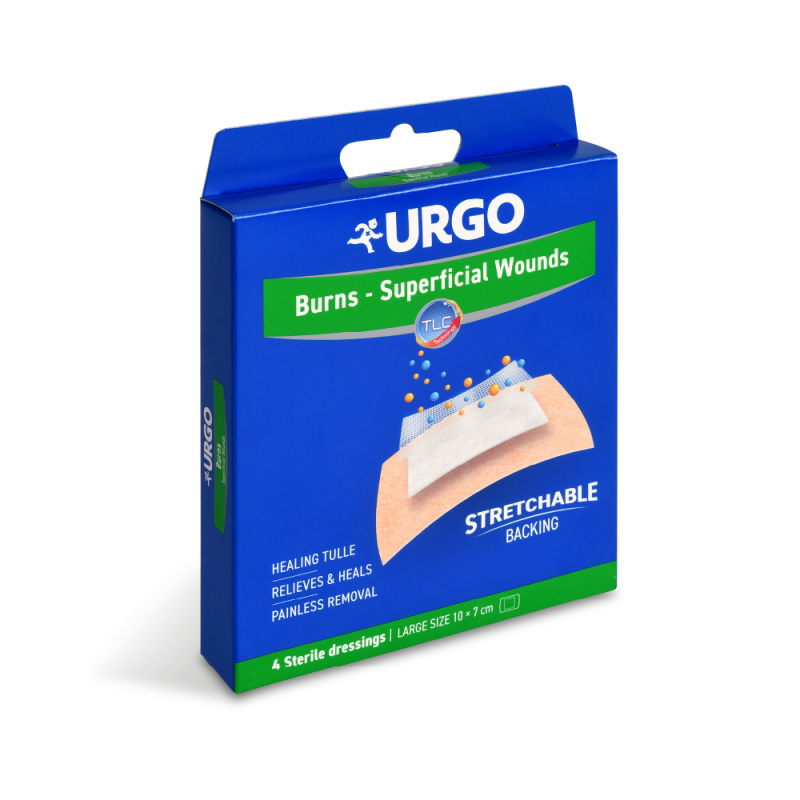 URGO BURNS Voděod.náplasti na popál.10x7cm 4ks