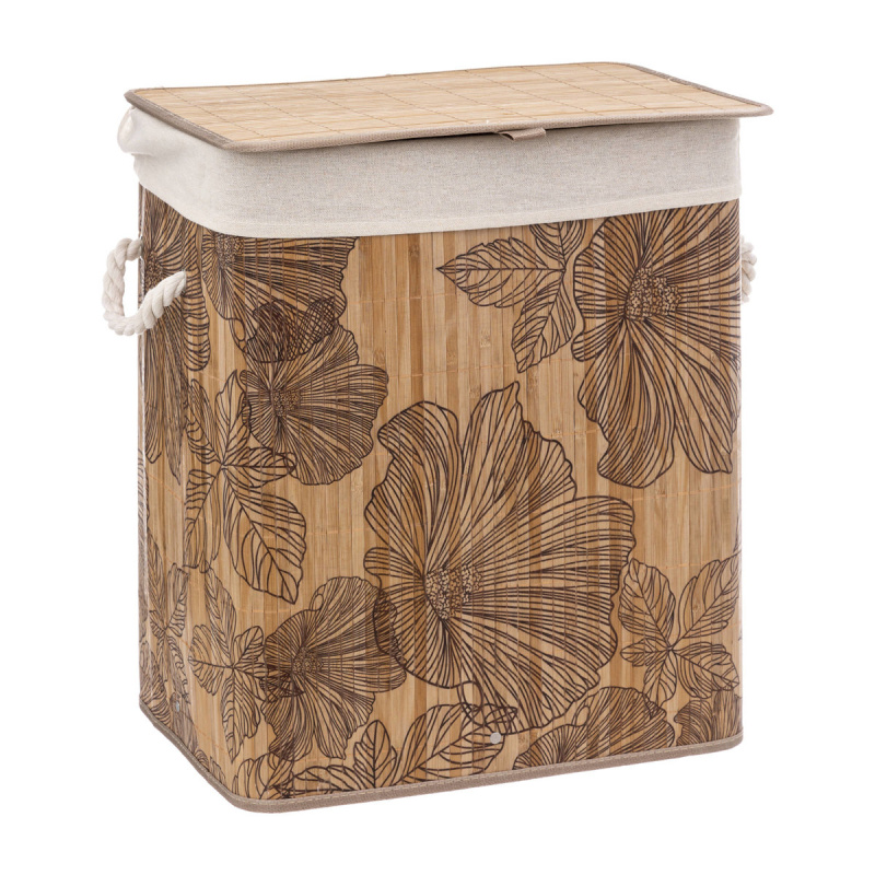 5five Simply Smart Koš na prádlo BAMBOO s květinovým motivem, 60L hnědá